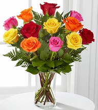 12 Roses Assorted Colors Vased