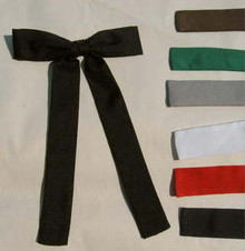 Colonel tie clip-on - at left, black. At right, brown, kelly green, gray, white, red, navy