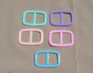 Clockwise from upper left:  green, lavender, pink, blue, peach