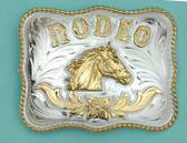 RODEO Horsehead German Silver Buckle, 4"x 3"