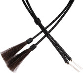 Black braided leather stampede strings with rawhide ends