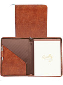 LEATHER ZIP LETTER PAD.  INSIDE POCKETS.  8.5 INCH X 11 INCH WRITING PAD.  SCULLY PEN.  IMPORT.