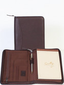 LEATHER JUNIOR ZIP PADFOLIO.  INSIDE ORGANIZER.  5 INCH X 8 INCH NOTE PAD.  SCULLY PEN.  IMPORT.