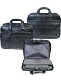 LEATHER CHECKPOINT FRIENDLY COMPUTER BRIEF.  3 FRONT ZIP POCKETS. LARGE ZIP DOWN 2 GUSSET COMPARTMENT W/OPEN POCKETS.  3 OPEN CHUTES FOR BATTERY CHARGER & CABLES.  ZIP MESH POCKETS OPEN SLEEVE POCKETS FOR BUSINESS CARDS & AIRLINE TICKETS.  EXPANDABLE