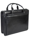 LEATHER COMPUTER BRIEF.  FRONT ZIP DOWN ORGANIZER.  TWO GUSSET SECTIONS W/FULL ZIP POCKET DIVIDER.  LAPTOP COMPARTMENT WITH THREE OPEN POCKETS.  REAR OPEN POCKET.  SHOULDER STRAP.  IMPORT.