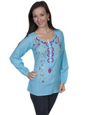 E103-TUR-LARGE SIZE  LONG SLEEVE BUTTON FRONT PEASANT BLOUSE WITH EMBROIDERY..