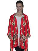 E111-RED-MEDIUM SIZE  CASUAL AZTEC PRINT DUSTER.