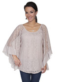 E119-KHA-SMALL SIZE  WIDE ARMED LACE BLOUSE.  SCOOP NECKLINE.