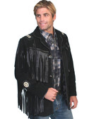 BLACK BOAR SUEDE Hand Laced Bead Fringed Jacket Trimmed Coat - Prairie Leather Suede JACKET MENS JACKETS Native American Style Designed