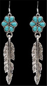OWG Turquoise Flower & Silver Feather Earrings