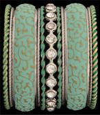 Silver Strike Gold & Turquoise Crystal Bangle Bracelet Set