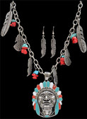 Silver Strike Native American Round Earring & Necklace Set--Hypoallergenic