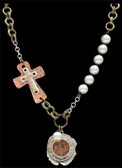 Vintage Silver Strike Cross and Penny Necklace