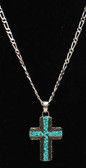 Silver Strike Cross Pendant Turquoise Inlay Necklace