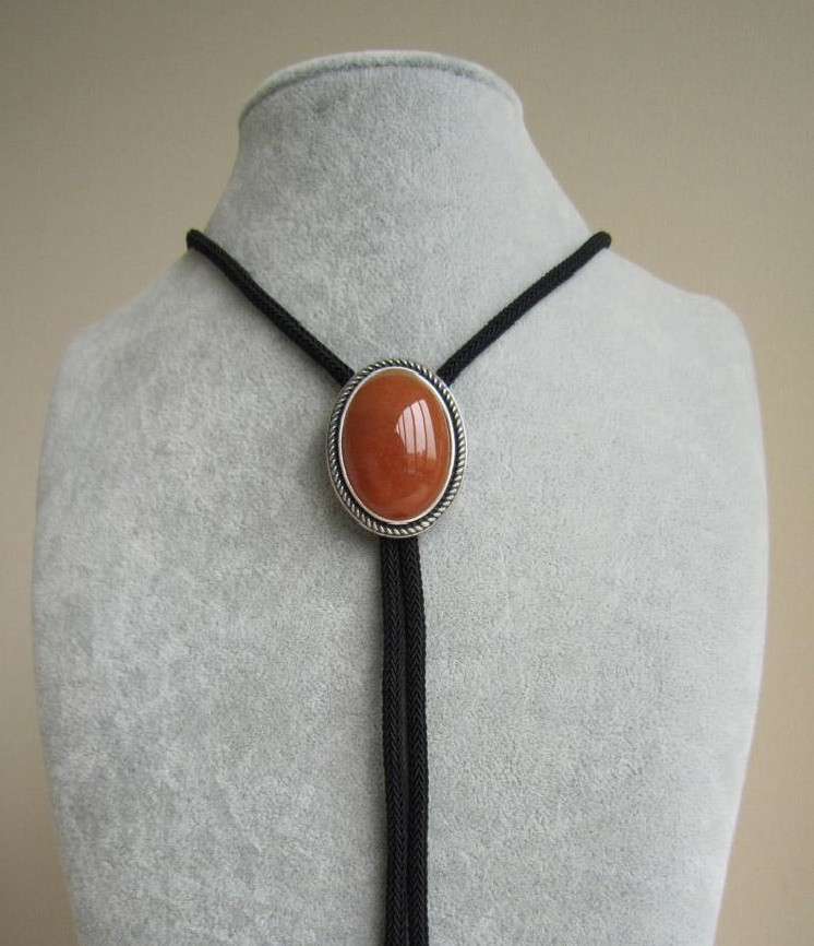 Bolo Tie Vintage En Argenté Avec Pierre œil De Tigre Rouge - Cravate Western élégante - 10