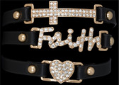 Silver Strike Cross Faith Love Leather Wrap Bracelet