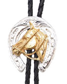 German Silver and Gold Horsehead Horseshoe Bolo Tie