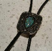 Jade Arrowhead Stone Inlaid in a Antique Silver and Black  Shielded Frame with Four 1/8" crystals Bolo Tie