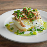 Steam-Grilled Black Cod, Mushrooms, Italian Parsley and Spring Onion