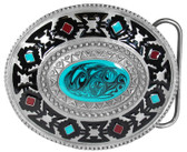 Made in the USA - Southwestern Belt Buckle with Red & Turquoise Enamel