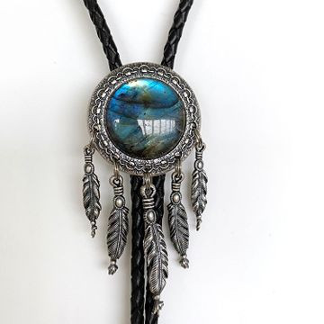 Bolo Tie Vintage En Argenté Avec Pierre œil De Tigre Rouge - Cravate Western élégante - 7