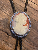 White Vintage Cameo with  Brown Color Background Bolo Tie