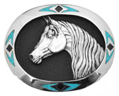 Made in the USA - Horse Head Belt Buckle with Turquoise Inlay