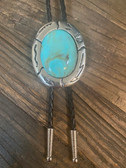 Large Turquoise  Bolo Tie with Aztec Design Frame &  Silver Tips