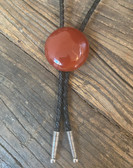 Round Red Rust Agate Stone Bolo Tie with Silver Tips