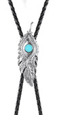 Silver Feather with Small round Turquoise Stone Bolo Tie