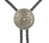 Round Etched Silver Native American Bolo Tie 