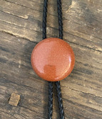 Round Brown Goldstone Agate Stone Bolo Tie with Silver Tips