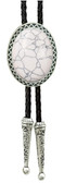 Native American Large Oval White  Stone Inlaid in a Antique Silver and Black Frame Bolo Tie
