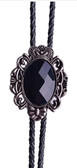 Black Oval Shaped Crystal Stone, Diamond Cut Bolo Tie