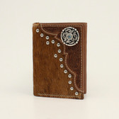 Nocona Calf Hair Tooled Round Concho Brown Trifold Wallet