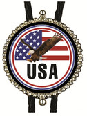USA Flag with USA, American Eagle Style Bolo Tie