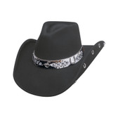 Black Felt Hat with Decorative Ornate Rhinestones Head Band (CRAZY HORSE)