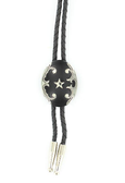 Black Oval Concho Double S Bolo Tie with Silver Star