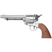 M1873 9mm Nickel Finish Fast Draw Blank Firing Revolver (Brown Handle)