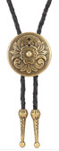 Small Round Etched Antique Gold Native American Bolo Tie 