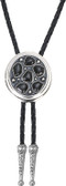 Western Round Silver with Black Stones and Silver Accents Bolo Tie