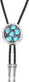 Western Round Silver with Turquoise Stones and Silver Accents Bolo Tie