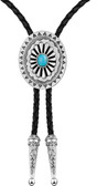 Oval Onate Silver Frame with Center Turquoise with Black Accents Bolo Tie