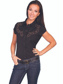 Scully Ladies Embroidered Shirt CAPSLEEVE RIBBON BLOUSE W/EMB. 58871