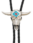 Steer Head Bolo Tie with Turquoise & Corral inlay, Made in the USA