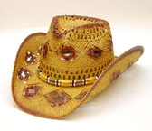 Straw Cowboy Hat/Ladies/Diamond Holes/Reddish Tone