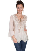 Ladies Natural Lace and Ruffle Blouse