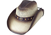 TEA STAINED LOW CROWN CATTLEMAN PANAMA, VENTILATED CROWN WITH STAR ON LEATHER Cowboy Hat BAND.