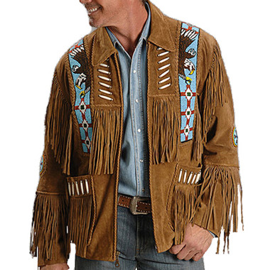 Brown Suede Fringed Native Designed Jacket
