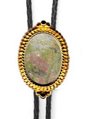 Unakite Natural Stone Bolo Tie Scroll Design (Silver or GoldFinish)